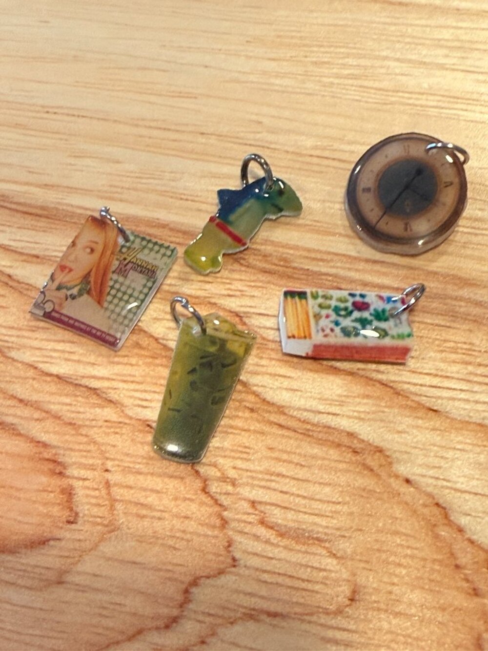 Hannah Montana Y2K Mini Resin Charms Set — CD, Matcha, Matchbox, Clock & Shark